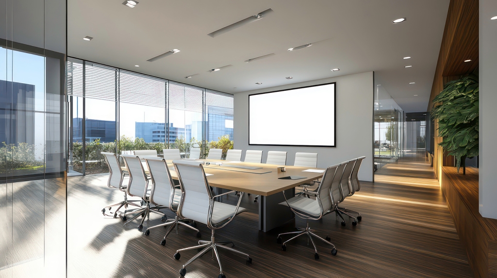 Executive Conference Table with White Leather Chairs