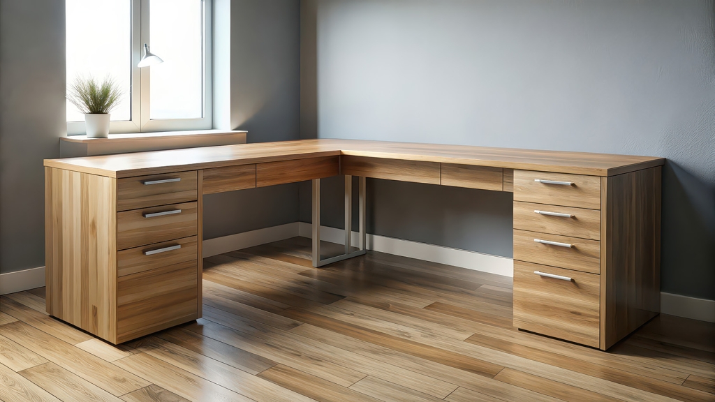 L-Shaped Desk with Drawers for Home Office