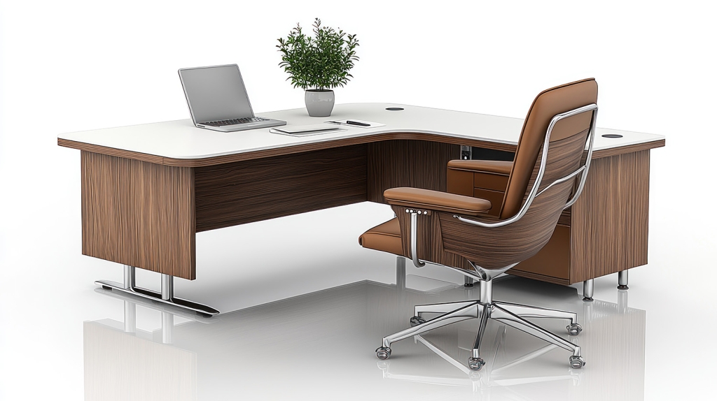 L-Shaped Executive Desk with Matching Leather Office Chair