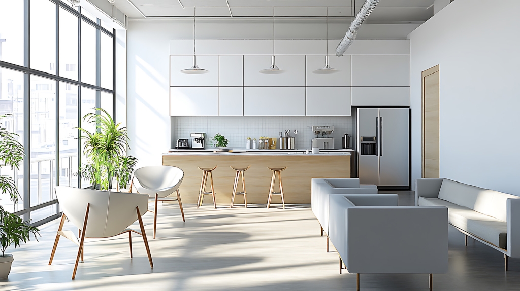Modern Breakroom Furniture in a Bright Office Kitchen Space