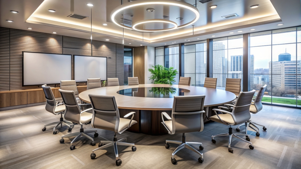 Modern Round Conference Table with Executive Office Chairs