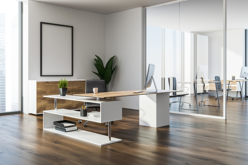 Modern White Desk with Shelves