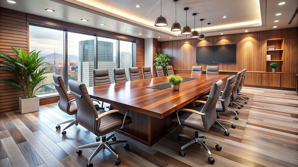 Modern Wood Conference Table with Executive Chairs
