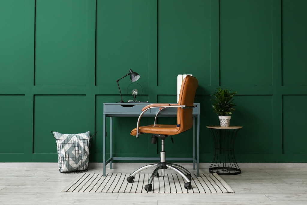 Small Home Office Desk with Leather Swivel Chair