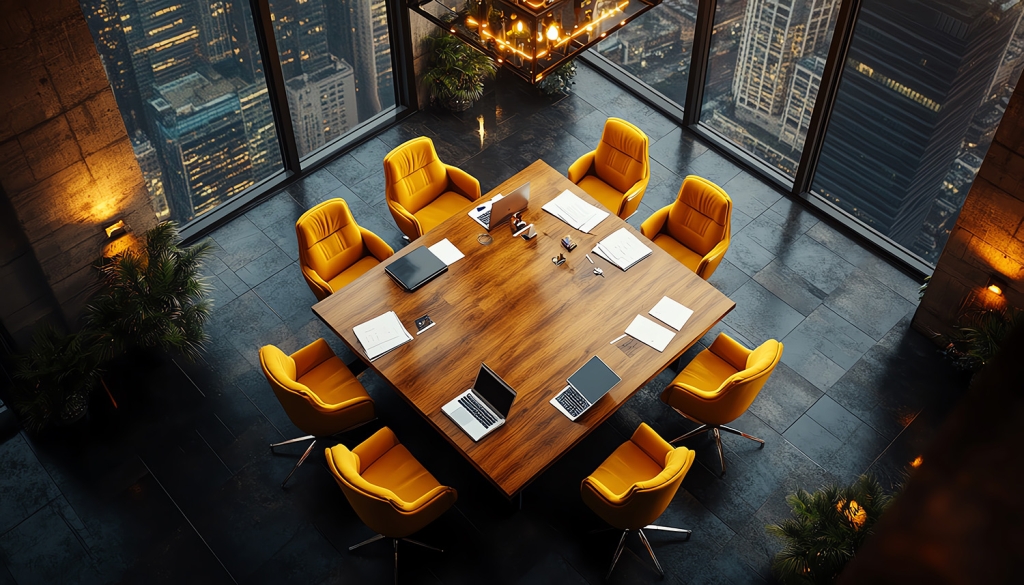 Square Conference Table with Leather Swivel Chairs