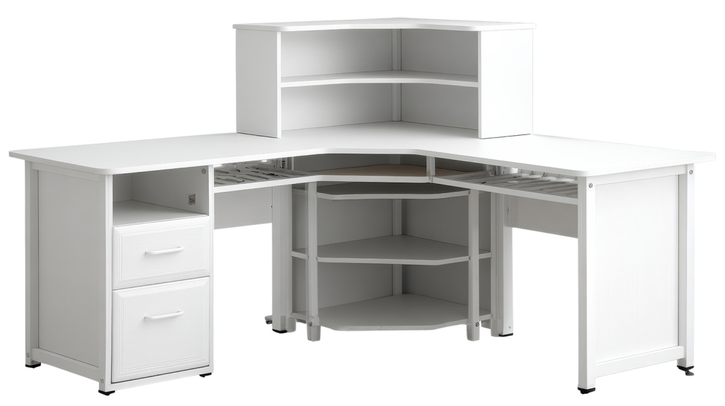 White Corner Desk with Storage