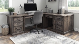 L-Shaped Desk with Drawers in Home Office Setting