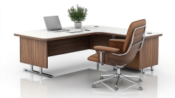 L-Shaped Executive Desk with Matching Leather Office Chair