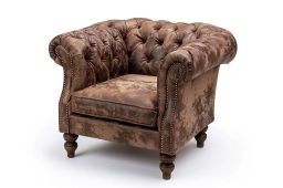 Leather Club Chair with Tufted Back and Rolled Arms
