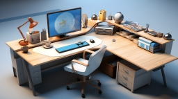 Modern L-Shaped Desk with Drawers and Accessories