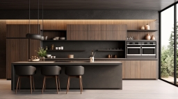 Modern Luxury Kitchen with Wood Cabinets and Island Seating