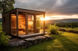 Outdoor Sauna with Glass Front and Natural Surroundings