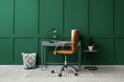 Small Home Office Desk with Leather Swivel Chair
