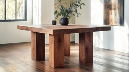 Solid Wood Rustic Square Table with Natural Finish
