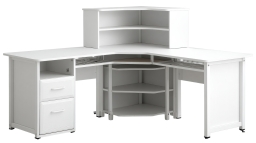 White Corner Desk with Storage